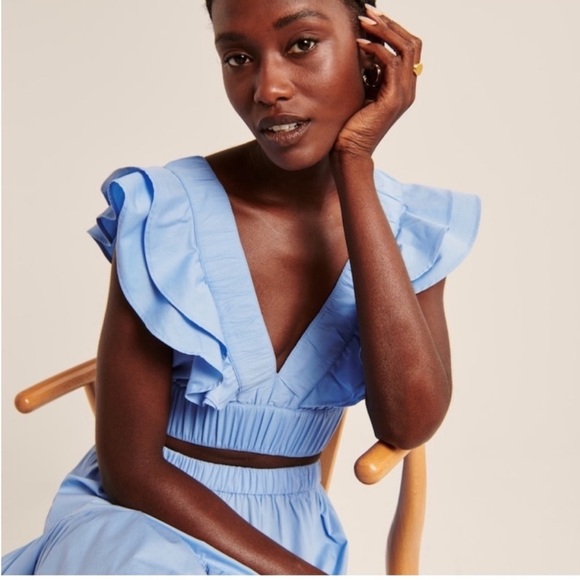 NWT Abercrombie & Fitch drama collar ruffle poplin top - Picture 2 of 11